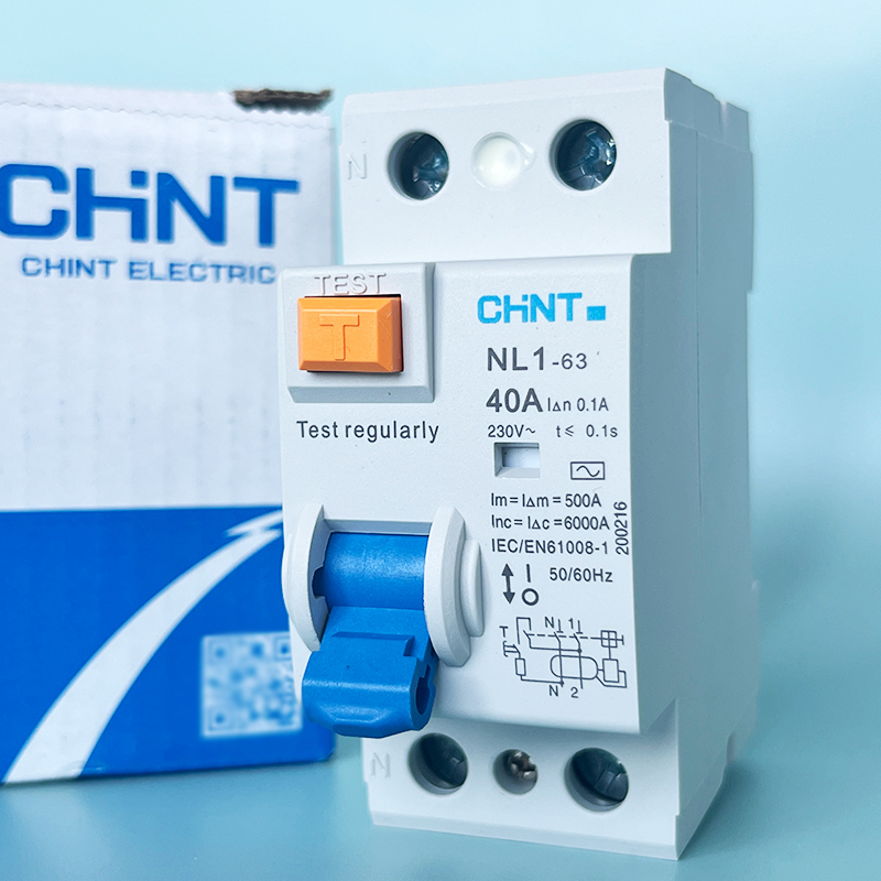 CHINT NL1-63 residual current circuit breaker, angled view